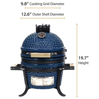 VESSILS 13 Inch Kamado Barbecue Charcoal Grill with Built In Thermometer, Blue