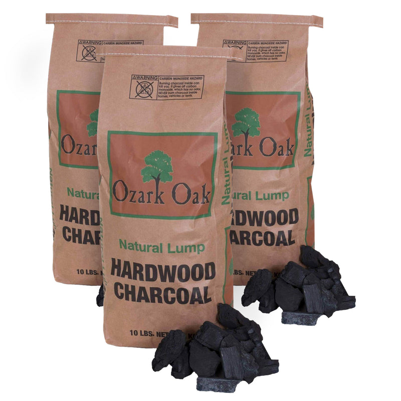 Ozark Oak Natural Hardwood Lump Grill & Smoker Charcoal, 10 Pound Bag (3 Pack)