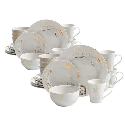 Gibson Porcelain 16 Pc Dinnerware Plates, Bowls, & Mugs, Seasonal Gold (2 Pack)