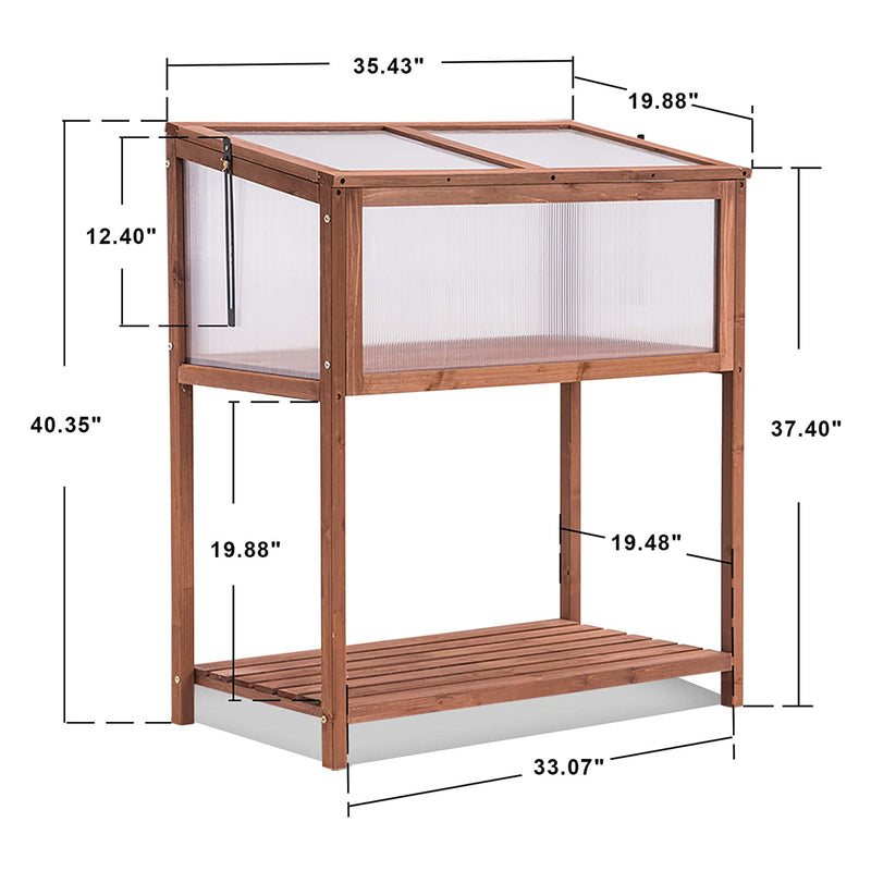 MCombo Portable Outdoor/Indoor Wooden Cold Frame Greenhouse with Shelf and Roof