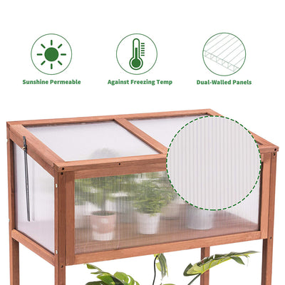 MCombo Portable Outdoor/Indoor Wooden Cold Frame Greenhouse with Shelf and Roof