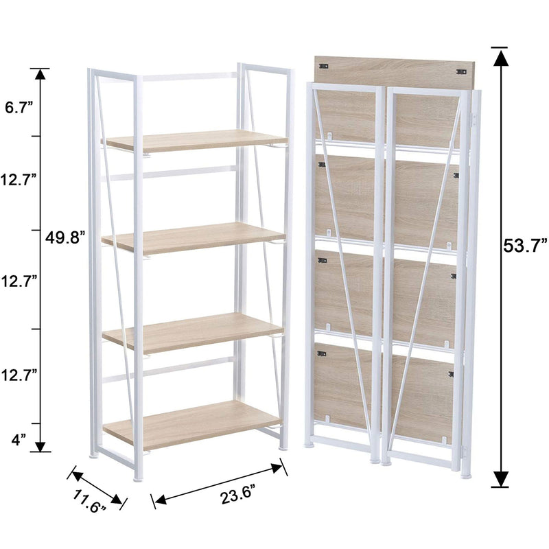 GHQME Fully Assembled Space Saving 4 Tiered Folding Bookcase Open Shelves, White