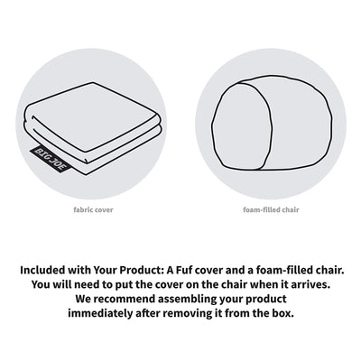 Big Joe Fuf Large Shredded Foam Beanbag Chair with Removable Cover, Grey Plush