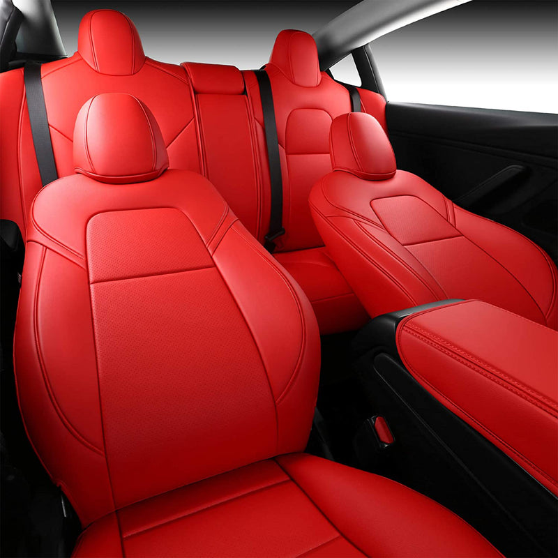 Inch Empire Tesla Model 3 Synthetic Leather Seat Cover & Cushion Protector, Red