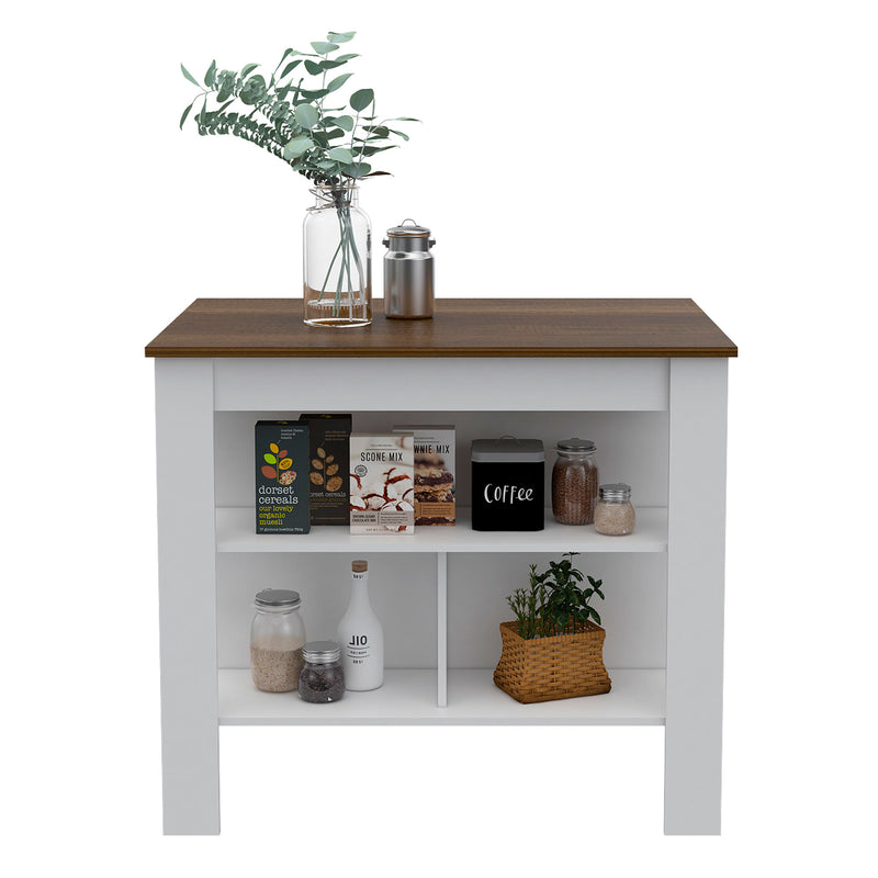 TUHOME Cala Spacious Wooden Top Kitchen Island with 3 Shelves, White and Caramel
