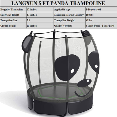 LANGXUN 5 Foot Panda Indoor & Outdoor Toddler Kids Mini Trampoline w/ Safety Pad