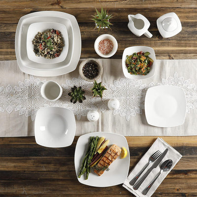 Gibson Home Zen Buffet Porcelain Square Dinnerware Set, Service for 6, White