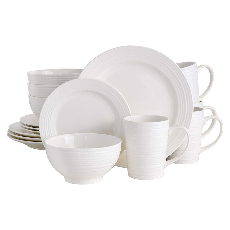 Gibson Home Amelia Court 16 Piece Dinnerware Set with White Embossed Porcelain