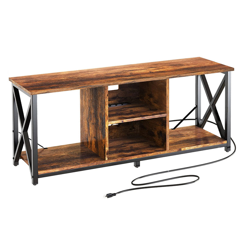 Fabato Wood 55 Inch TV Stand & Center w/ 4 Socket Plug-In Station (Open Box)