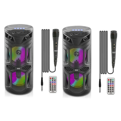 Pyle Bluetooth Rechargeable Party Lights Karaoke System w/ Wireless Mic (2 Pack)