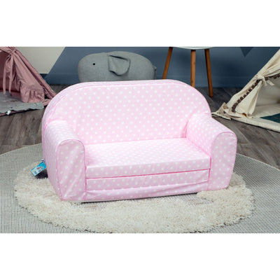 Delsit Toddler Couch 2 in 1 Flip Open Kid Size Foam Sofa Lounger, Pink Polka Dot