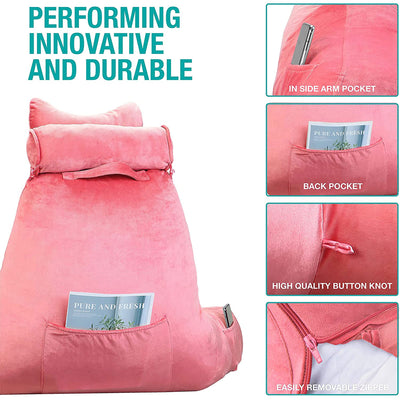Extra Large Reading and Bed Rest Pillow with Back and Arm Support, Pink (Used)
