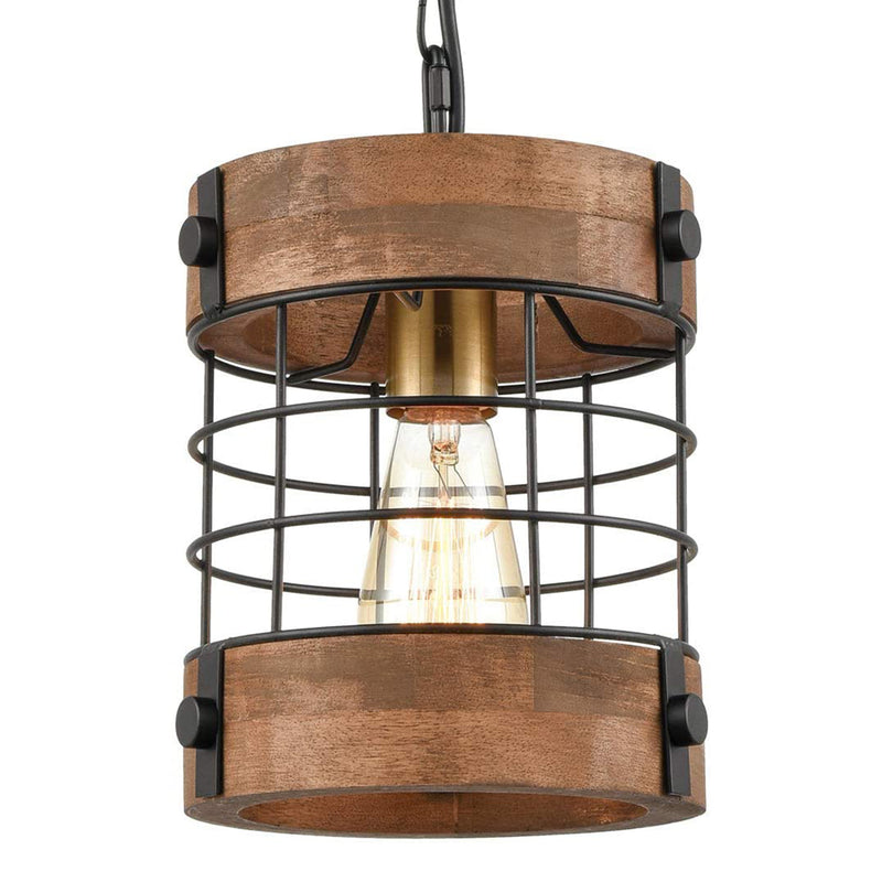 DIRYZON Rustic Metal Wood Wire Cage Hanging Ceiling Lamp Light, Distressed Brown