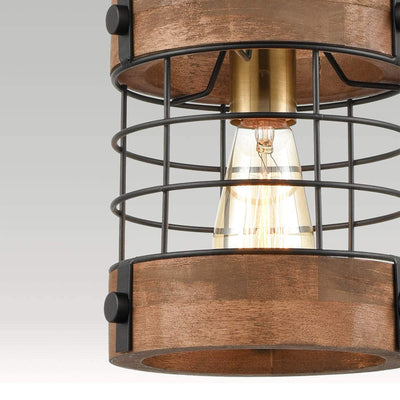 DIRYZON Rustic Metal Wood Wire Cage Hanging Ceiling Lamp Light, Distressed Brown