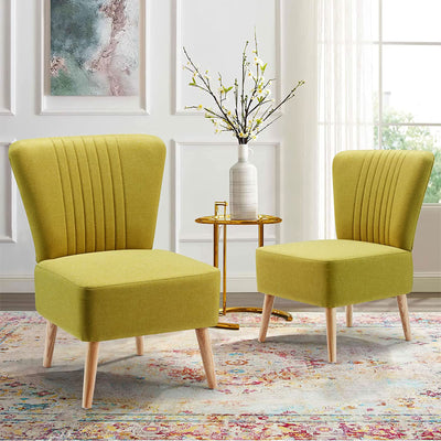 JOMEED Mid Century Modern Armless Linen Accent Chairs, Set of 2, Yellow/Green