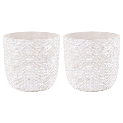 Inspirella 5.3 Inch Ceramic Plant Pots with Drainage Holes, Ocean Waves (2 Pack)
