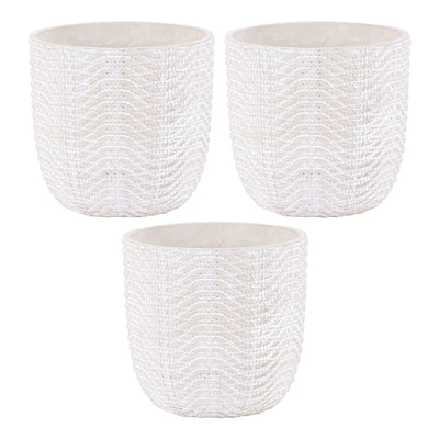 Inspirella 5.3 Inch Ceramic Plant Pots with Drainage Holes, Ocean Waves (3 Pack)