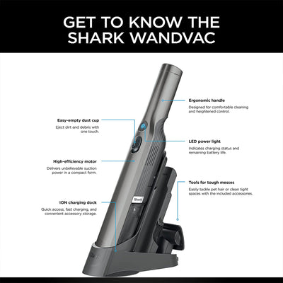 Shark WV201PKBRN WANDVAC Lightweight 1.4 Lb Handheld Vacuum with Charging Dock