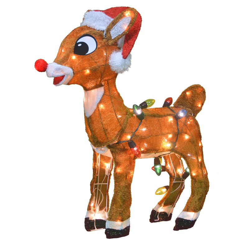 ProductWorks 24 Inch Rudolph with Santa Hat 3D Pre Lit Yard Decoration (Used)