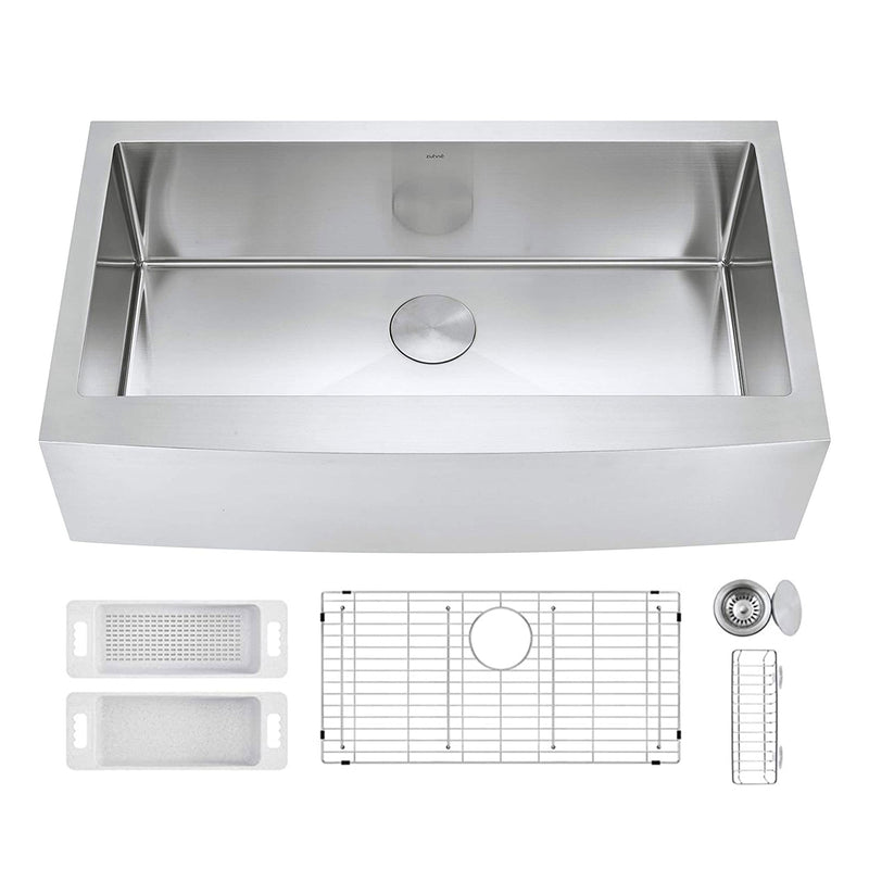 Zuhne Prato 36 Stainless Steel Deep Basin Farmhouse Sink with Curved Apron Front