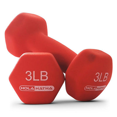 HolaHatha Dumbbell Weight Set w/ 3, 5 & 8 LB Hand Weights & Storage Rack (Used)
