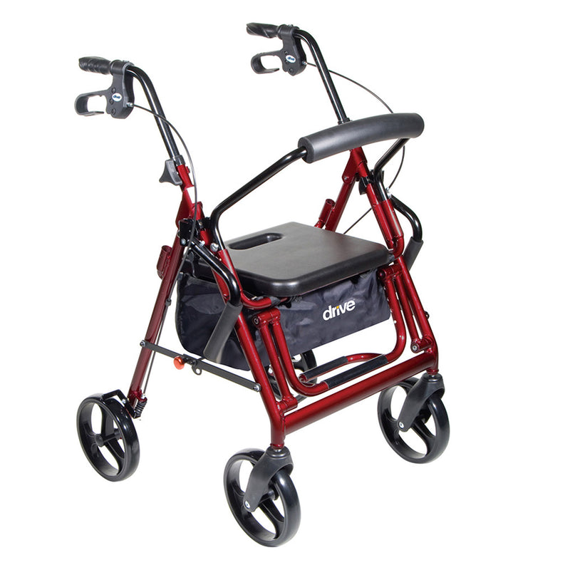 Drive Medical 795BU Duet Folding Transport Wheelchair Rollator Walker, Burgundy