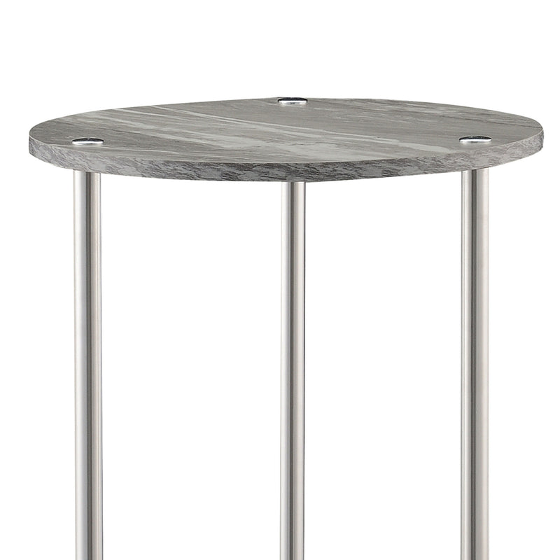 Convenience Concepts Designs2Go Tier Round End Table, Faux Gray Marble & Chrome