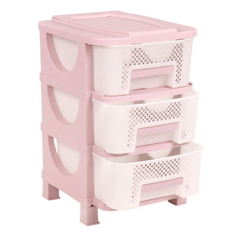 Homeplast Vesta Perforated Plastic 3 Drawer Home Storage Organizer Shelf, Pink