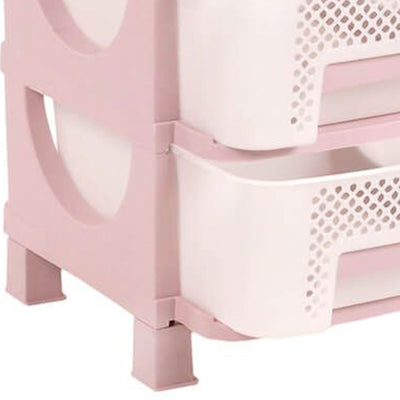 Homeplast Vesta Perforated Plastic 3 Drawer Home Storage Organizer Shelf, Pink