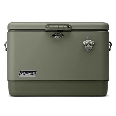 Coleman Reunion 54-Quart Chest Stainless Steel Belted Matte Cooler, Sage (Used)