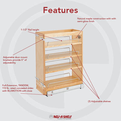 Rev-A-Shelf Cabinet Vanity Drawer Organizer 4-Shelf Natural Maple, 448-BC19SC-8C