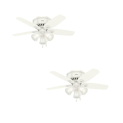 Hunter Builder Low Profile 42 Inch Ceiling Fan with LED Lights, White (2 Pack)