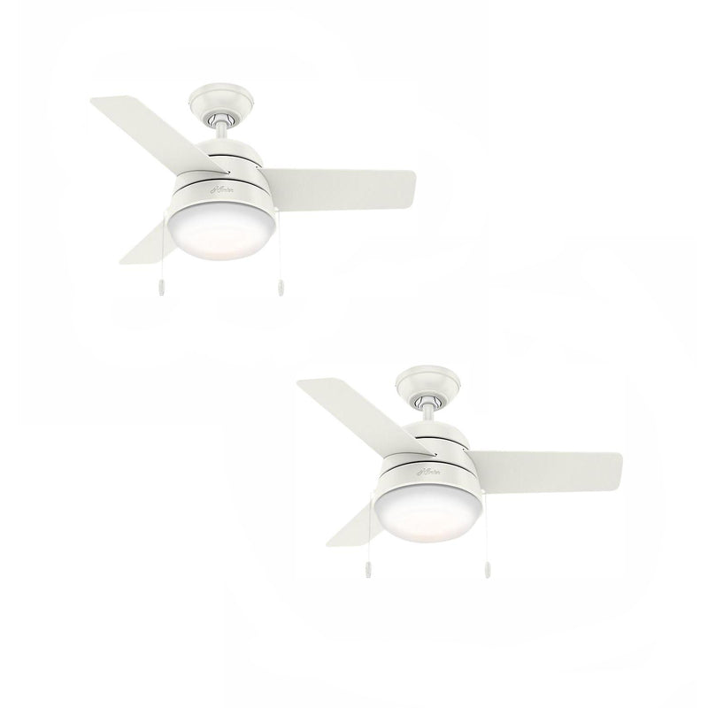 Hunter Fan Company Aker 32" Indoor Ceiling Fan w/ LED Light Kit, White (2 Pack)