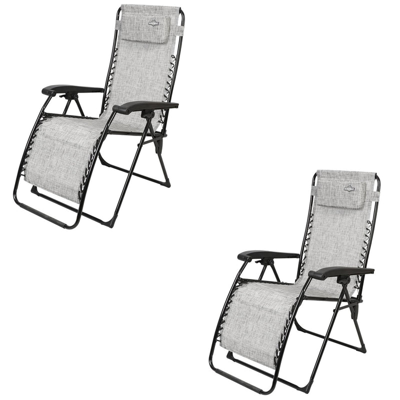 Guidesman Foldable Locking Outdoor Steel Zero Gravity Lounge Chair, Gray(2 Pack)