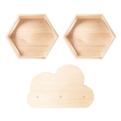 MYZOO Wall Mounted 2 Busycat Hexagon Shelf, and Lack Floating Shelves (4 Pack)
