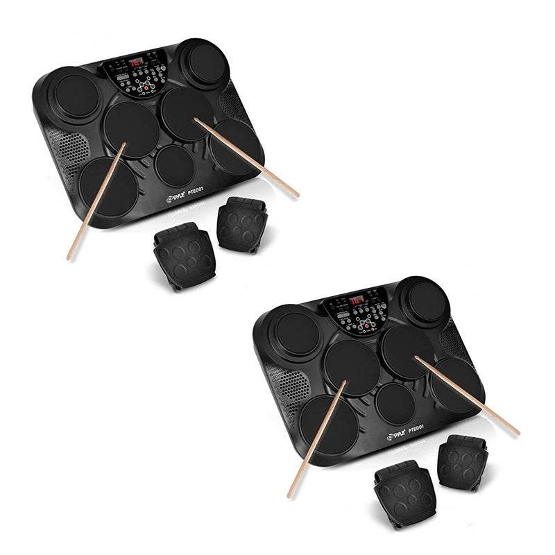 Pyle Pro Electronic Drum Portable Tabletop 7 Pad Digital Musical Set (2 Pack)