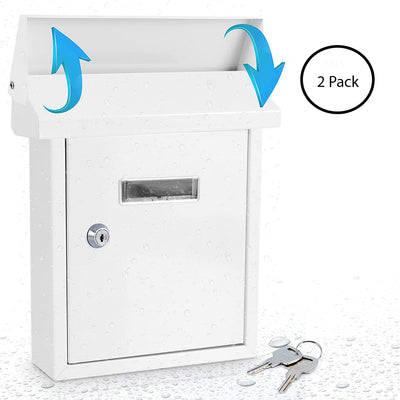 SereneLife Indoor Outdoor Wall Mount Locking Mailbox with Window, White (2 Pack)