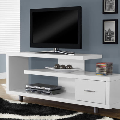 Monarch Specialties 60" Modern Art Entertainment TV Stand w/ Drawer, White(Used)