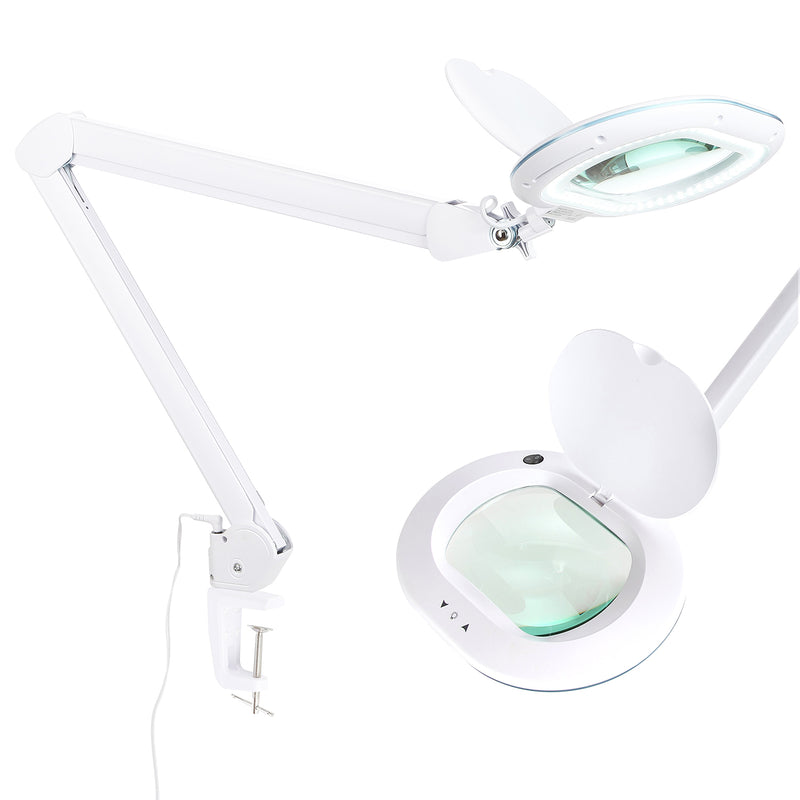 Brightech Lightview Pro XL LED Adjustable Clamp Dimming Magnify Desk Lamp, White