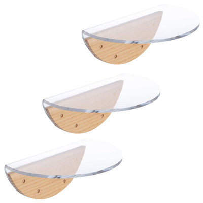 MYZOO Clear Floating Round Lack Wood Wall Mounted Transparent Cat Shelf (3 Pack)