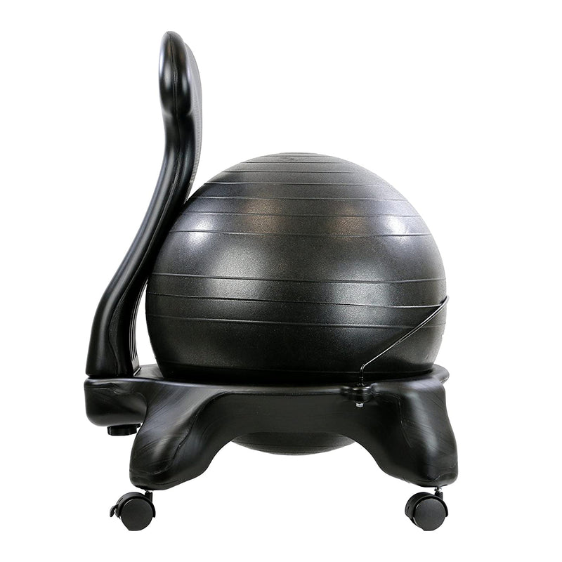 CanDo 30-1792 20 Inch Plastic Exercise Ball Chair with Back and Wheels, Black