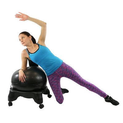 CanDo 30-1792 20 Inch Plastic Exercise Ball Chair with Back and Wheels, Black