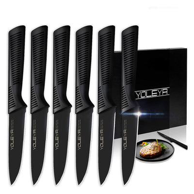 YOLEYA 4.5 In Stainless Steel Serrated Anti Rust Kitchen Steak Knives, Set of 6
