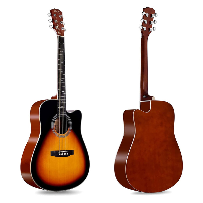 WINZZ Hand Rubbed Series 41 Inch Right Handed Acoustic Guitar Bundle, Sunburst