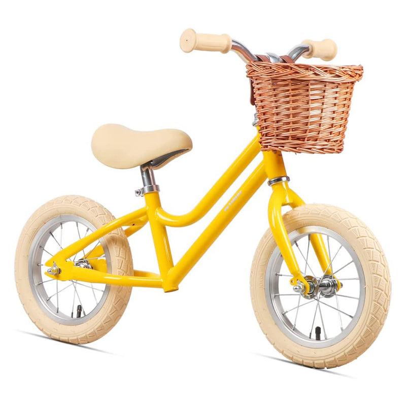 Petimini 12 In Kids Beginner Balance Bike with Basket for 2-6 Year Olds, Yellow