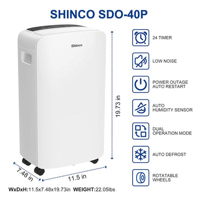 Shinco Dehumidifier w/ Lightweight Design & Quiet Operation for 2000 Sq Ft Space