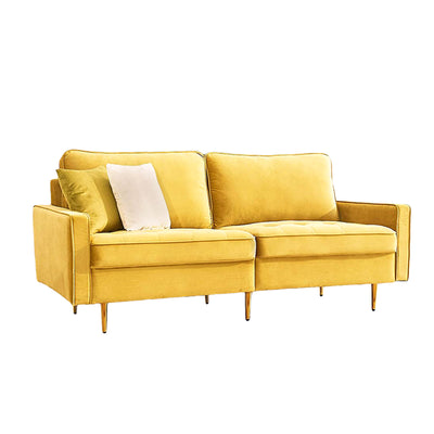 JULYFOX Mid Century Modern Button Tufted Velvet Loveseat Sofa Couch, Yellow