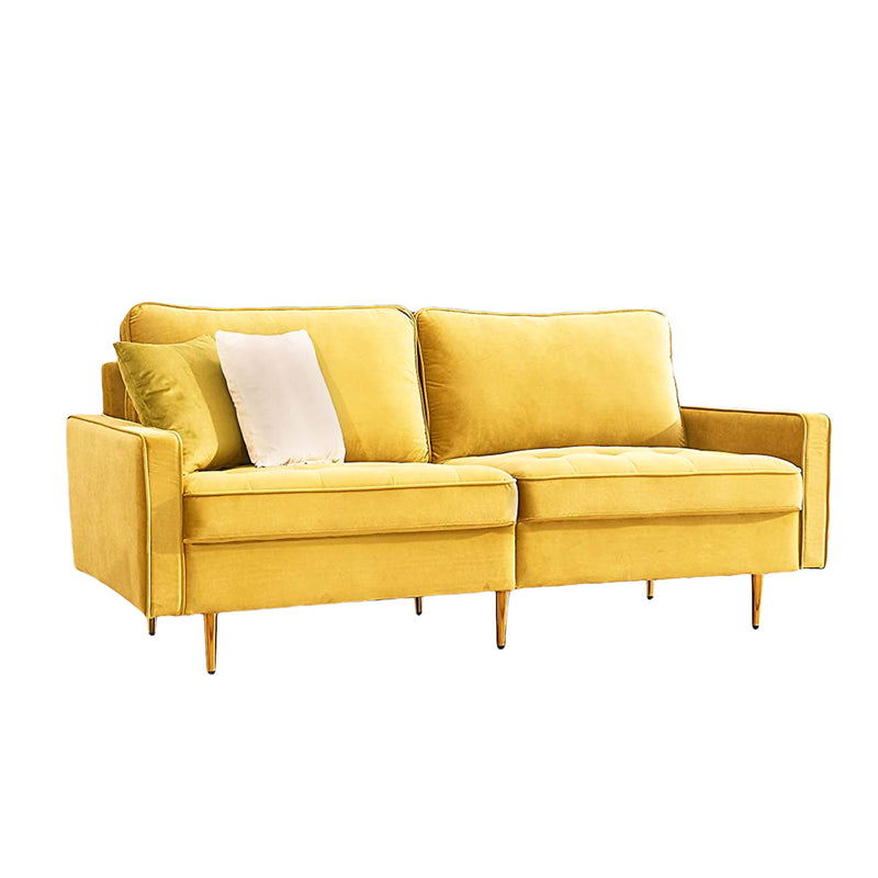 JULYFOX Mid Century Button Tufted Velvet Loveseat Sofa Couch, Yellow (Used)