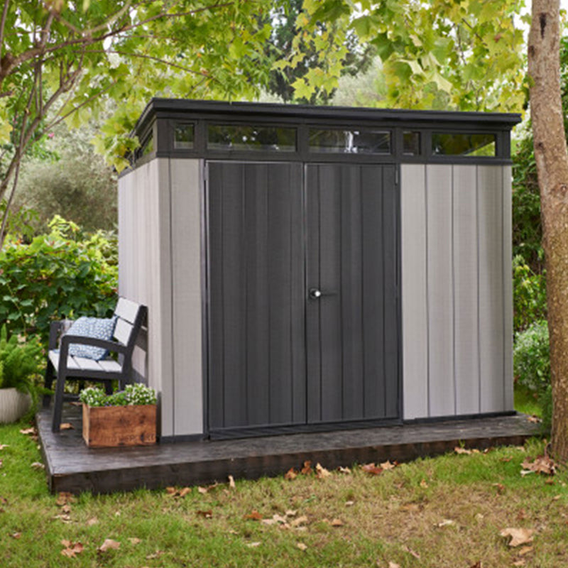 Keter Artisan 9x7 Foot Large Outdoor Shed w/ Floor w/ Modern Design, Grey (Used)