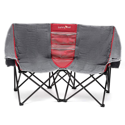 Sunnyfeel Outdoor Portable Double Loveseat Camping Chair with Cup Holders, Red